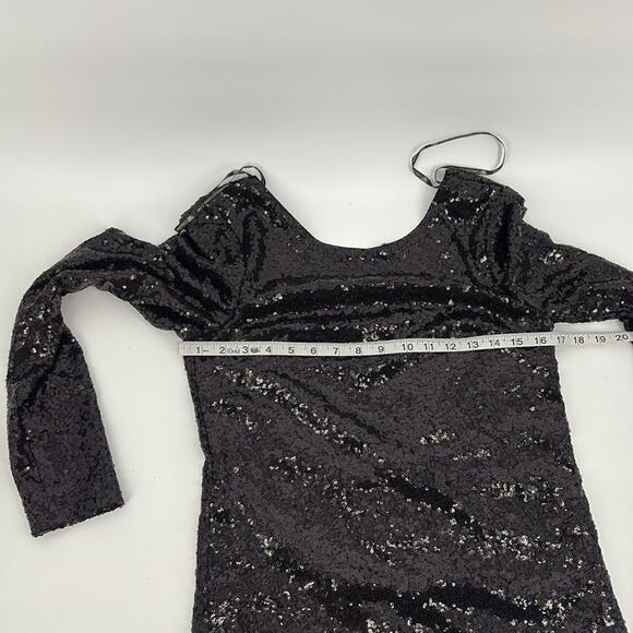 Chi Chi London Women’s Black Sequin Long Sleeve Mini Dress Stretch Size 4 New - Picture 10 of 13